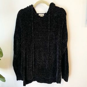 Black Velvety Chenille sweater | With hood